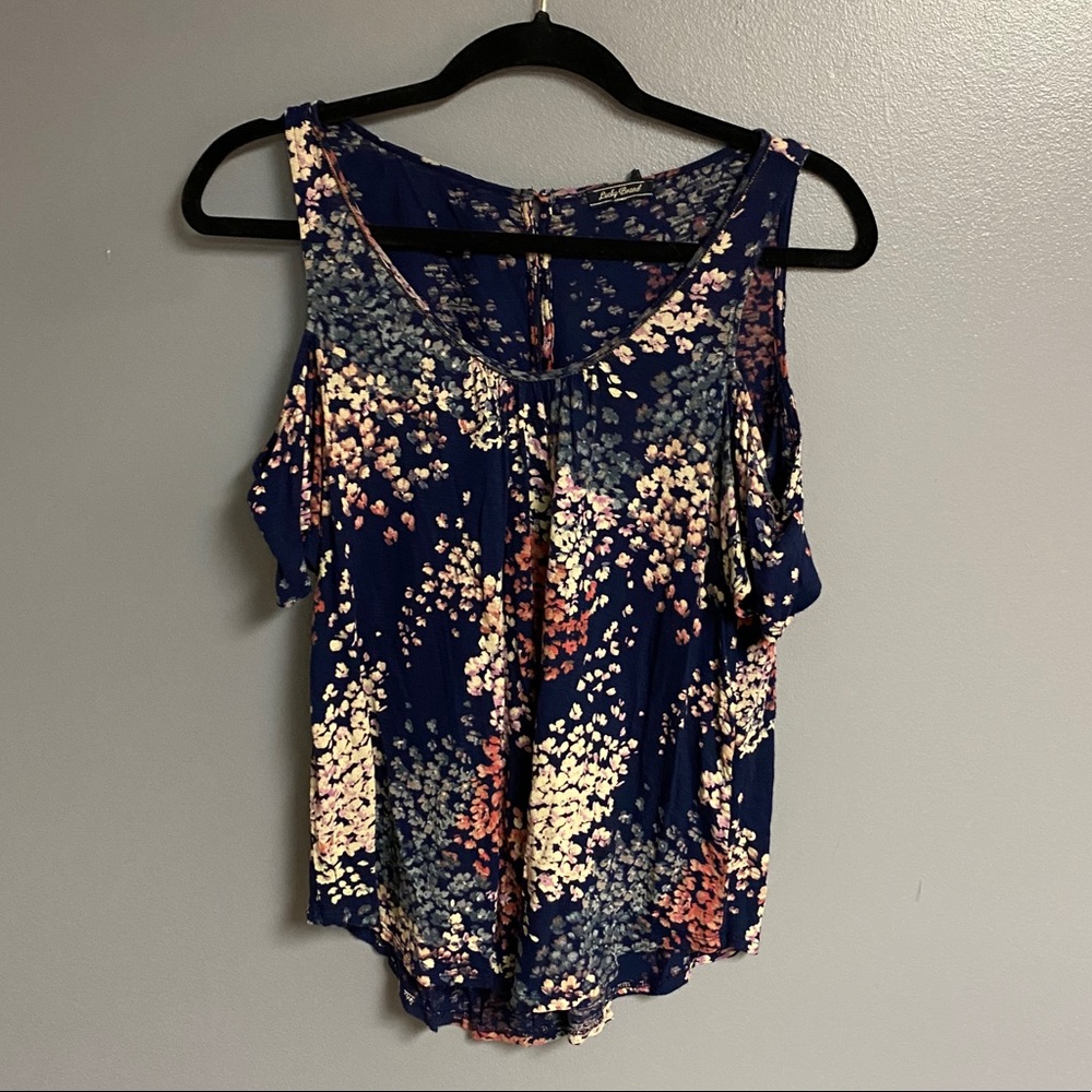 Lucky Brand Navy Floral Cold-Shoulder Tank